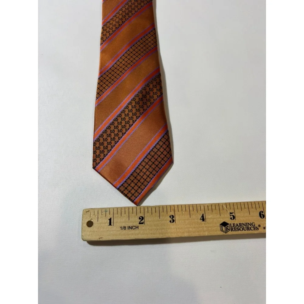 Alain Dupetit Orange Striped Silk Tie Micro Logo Handmade